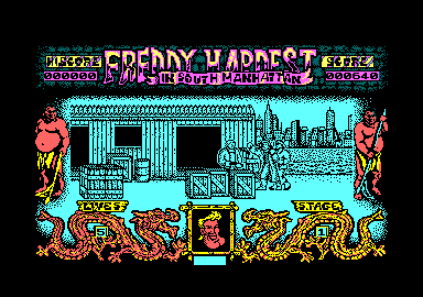 Freddy Hardest in South Manhattan (Amstrad CPC) screenshot: Kicking some ass.