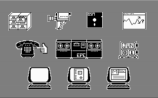 the Fourth Protocol (PC Booter) screenshot: In game menu; select an icon to perform an action (CGA with RGB monitor).