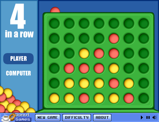 Four in a Row (Browser) screenshot: A typical game of Four in a Row