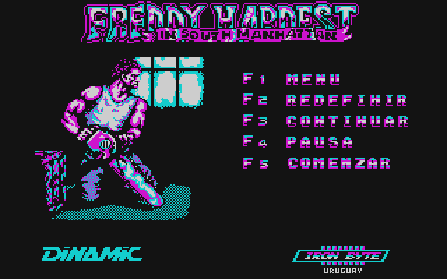 Freddy Hardest in South Manhattan (DOS) screenshot: Main menu (Spanish)