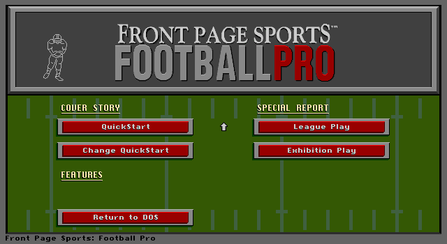 Front Page Sports: Football Pro (DOS) screenshot: Main menu.