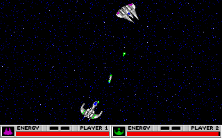 SplayMaster (DOS) screenshot: The camera automatically zooms in and out depending on the distance between the ships.