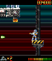 Apocalypse 3000 (J2ME) screenshot: Moving up the level on a platform.