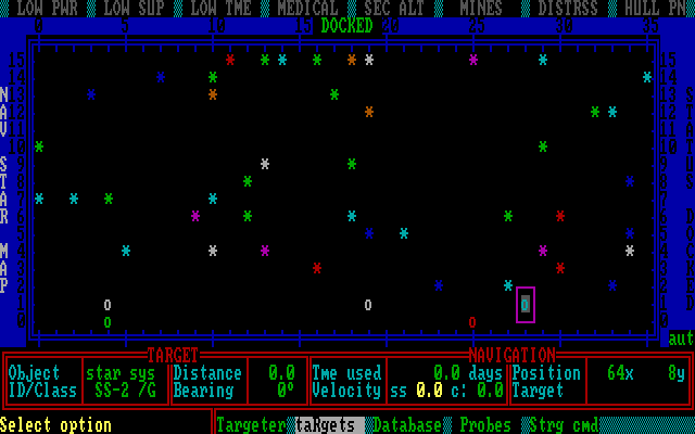 Star Fleet II: Krellan Commander (DOS) screenshot: Navigation map