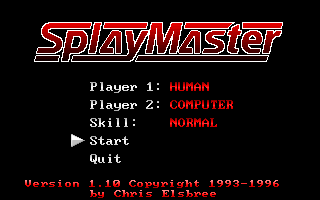 SplayMaster (DOS) screenshot: Main menu/title screen.