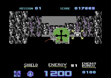 Galaxy Force II (Commodore 64) screenshot: Danger in its tunnel