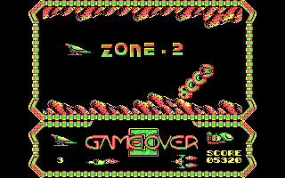 Game Over II (PC Booter) screenshot: Perhaps it's an emulator issue, but things start to slow down around here.