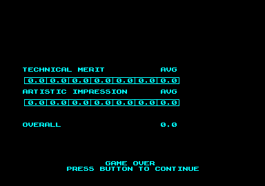 The Games: Winter Edition (Amstrad CPC) screenshot: The judge's scores. I guess they didn't like me.