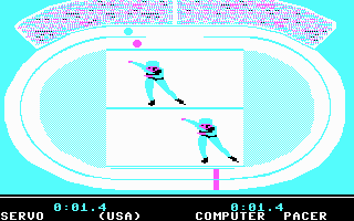 The Games: Winter Edition (DOS) screenshot: Speed skating (CGA)