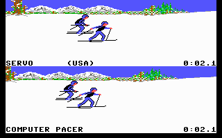 The Games: Winter Edition (DOS) screenshot: Cross country skiing (EGA/MCGA/Tandy)