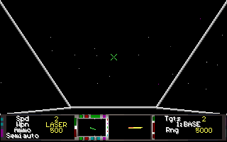Gamma Wing (DOS) screenshot: Cockpit view of space