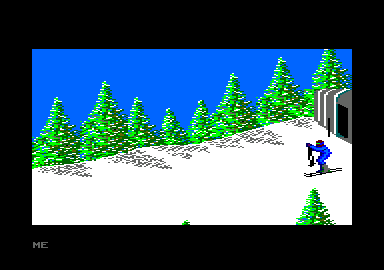The Games: Winter Edition (Amstrad CPC) screenshot: At the downhill's starting line.