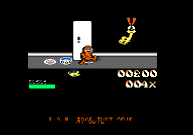 Garfield: Big, Fat, Hairy Deal (Amstrad CPC) screenshot: One of the fun things to do is kick Odie.
