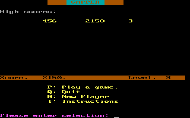 Gapper (DOS) screenshot: High score table
