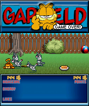 Garfield: Robocats from Outer Space! (J2ME) screenshot: Fourth and final level: the resistance in the garden is quite fierce.