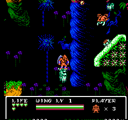 Gargoyle's Quest II (NES) screenshot: Even the platforms are hostile - check out the beautiful background!