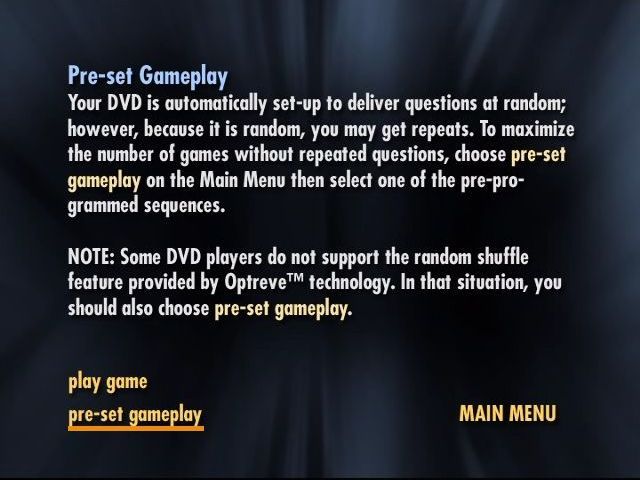 Scene It?: Turner Classic Movies Edition (DVD Player) screenshot: The game can be configured to minimise the number of repeat questions