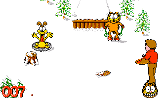 Garfield: Winter's Tail (Amiga) screenshot: Some downhill skiing