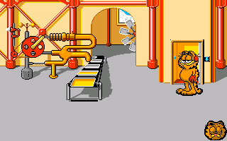 Garfield: Winter's Tail (Amiga) screenshot: Just landed through the roof of the lasagna factory