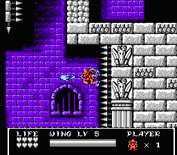 Gargoyle's Quest II (NES) screenshot: Firebrand needs to use all his abilities to get through the last level.
