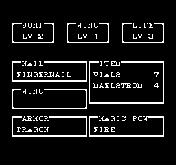 Gargoyle's Quest II (NES) screenshot: Firebrand's stats