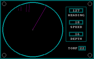 GATO (DOS) screenshot: The radar showing a convoy of four ships ahead.