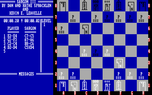 Sargon III (DOS) screenshot: Text mode (CGA)
