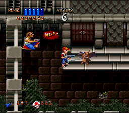 Ghoul Patrol (SNES) screenshot: Shooting at an imp