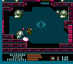G.I. Joe: A Real American Hero (NES) screenshot: The boss for the second level maze mission -- a trio of Cobra Buzz Boars