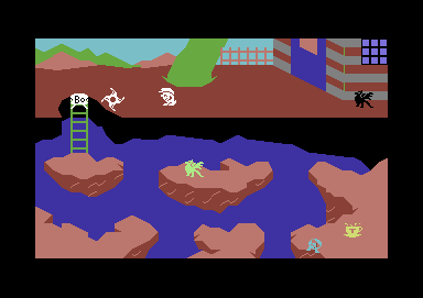 Giant's Revenge (Commodore 64) screenshot: Throwing a star at the "Boo" creature
