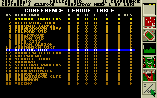 Premier Manager (DOS) screenshot: League table