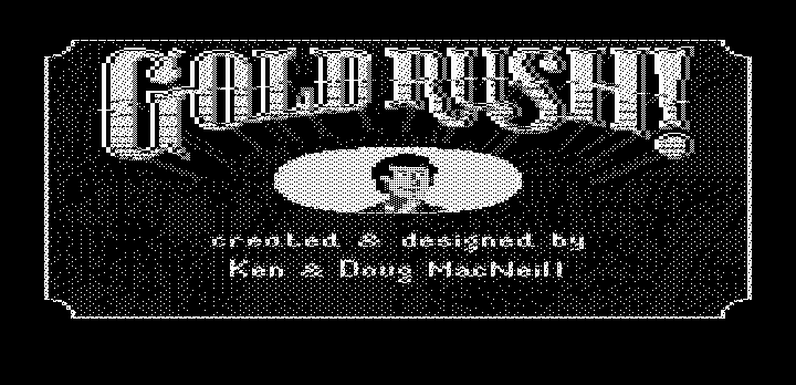 Gold Rush! (DOS) screenshot: Title screen with credits (Hercules graphics)