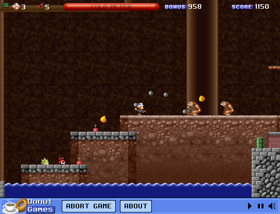 Gold Miner Joe (Browser) screenshot: Throwing rocks at the enemies.