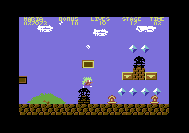 The Great Giana Sisters (Commodore 64) screenshot: This hidden stone takes you to level 20