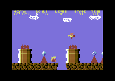 The Great Giana Sisters (Commodore 64) screenshot: Fire causes instant death