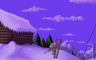 Guy Spy and the Crystals of Armageddon (DOS) screenshot: Guy Spy runs out of Olga's cabin. (VGA)