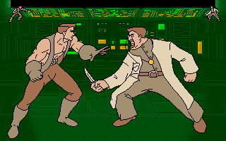 Guy Spy and the Crystals of Armageddon (DOS) screenshot: The final fight, a one on one fight between Guy Spy and Von Max. (VGA)