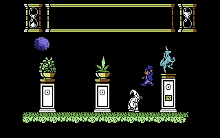 Heartland (Commodore 64) screenshot: Jumping over an enemy while trying not to lose the hat