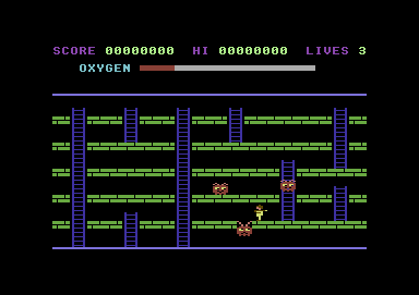 Hektik (Commodore 64) screenshot: Hunter is stuck in hole