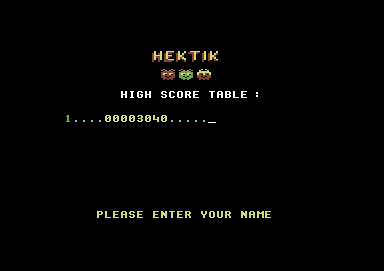 Hektik (Commodore 64) screenshot: Name entry
