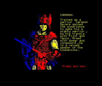 Heroes of the Lance (ZX Spectrum) screenshot: A valued member of the Companions, apparently