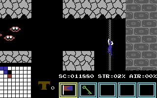 Hero of the Golden Talisman (Commodore 64) screenshot: Climbing a rope