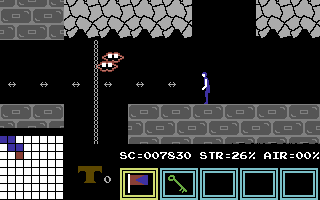 Hero of the Golden Talisman (Commodore 64) screenshot: Using the improved shot to fight of some enemies