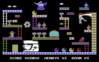 Henry's House (Commodore 64) screenshot: Room 03 - Watch out for that teapot