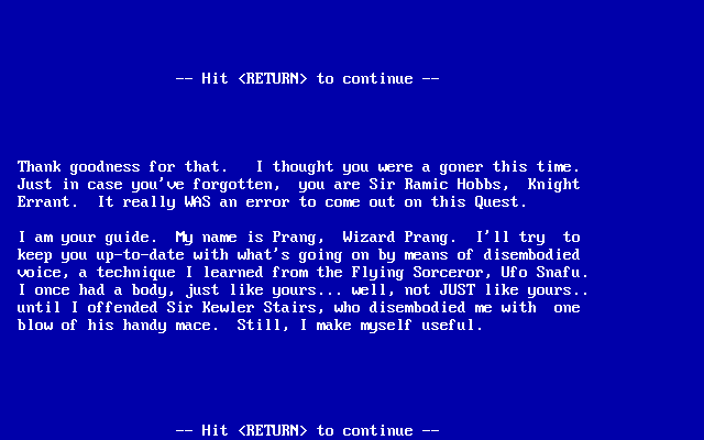 Sir Ramic Hobbs and the High Level Gorilla (DOS) screenshot: Introductory text