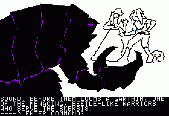 Hi-Res Adventure #6: The Dark Crystal (Apple II) screenshot: The Garthims don't like merry-making.