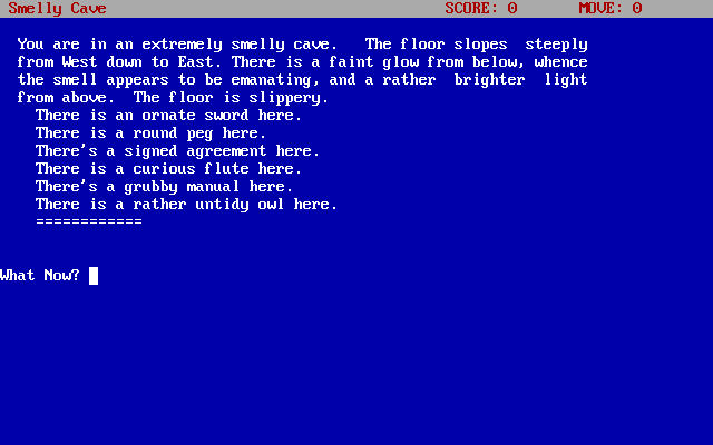 Sir Ramic Hobbs and the High Level Gorilla (DOS) screenshot: First location: Inside a smelly cave