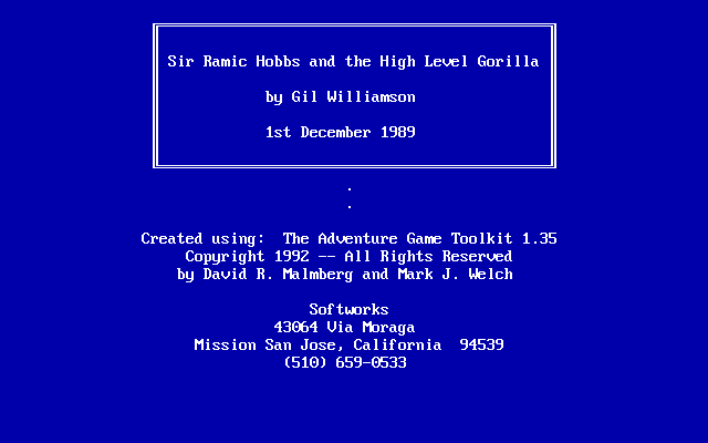 Sir Ramic Hobbs and the High Level Gorilla (DOS) screenshot: Title screen