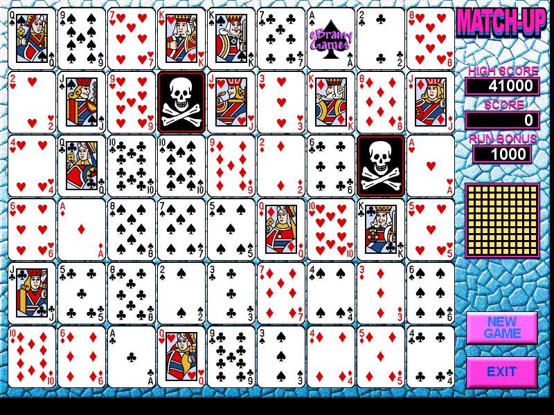 Match Up (Windows) screenshot: The cards are first displayed face up. Note the position of the two 'Death Cards'