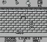 Home Alone (Game Boy) screenshot: Jump at the brick so it falls on the spider